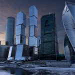 Moscow Skyscrapers At Sunset.