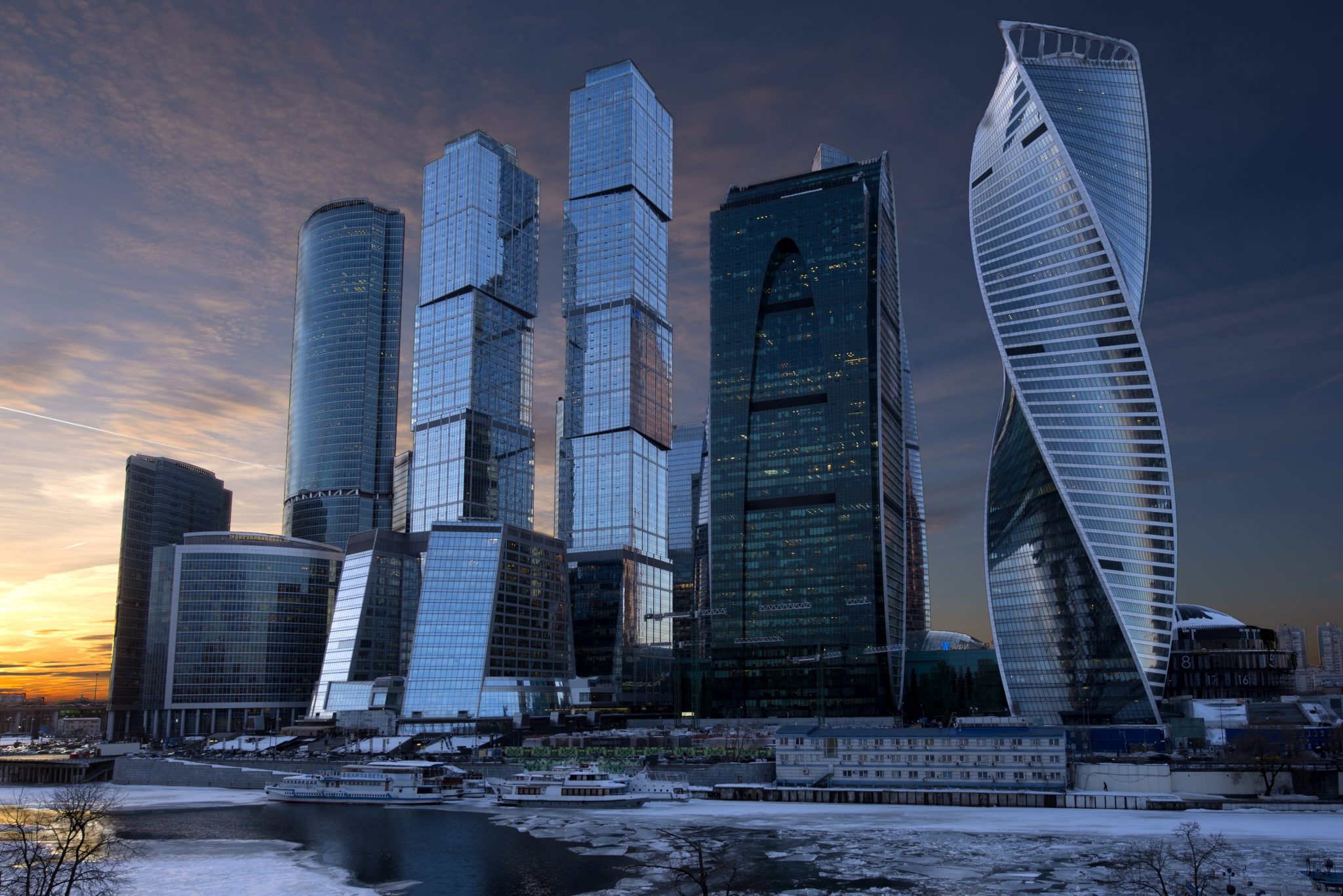 Moscow Skyscrapers At Sunset.