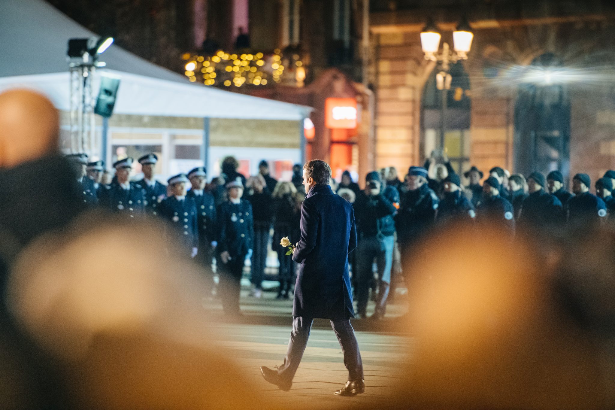 Street View Of French President Emmanuel Macron In Strasbourg After Terrorist Attack