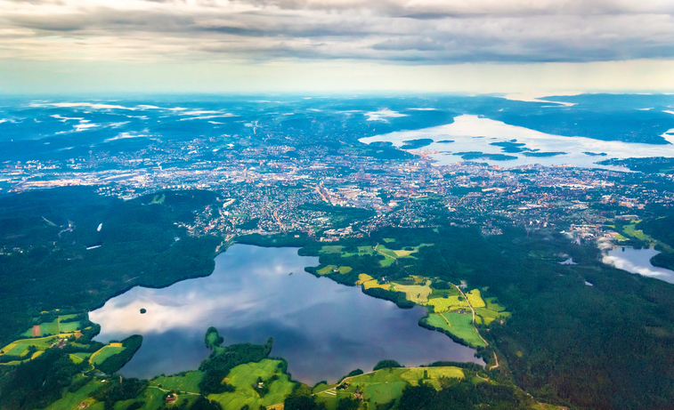 View Of Oslo From An Airplane On The Approach To