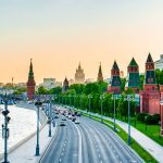 The Moscow Kremlin Panorama In Sunset.
