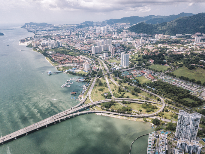 Penang Bridge From Aerial Point Of View During Day Time