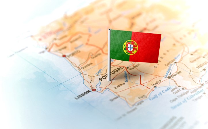 Portugal Pinned On The Map With Flag