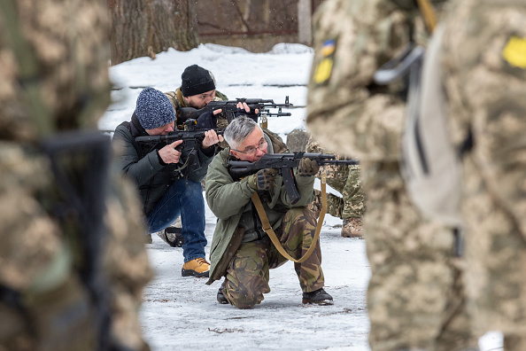 Civilians Aim With Rifles During A Territorial Defence Force