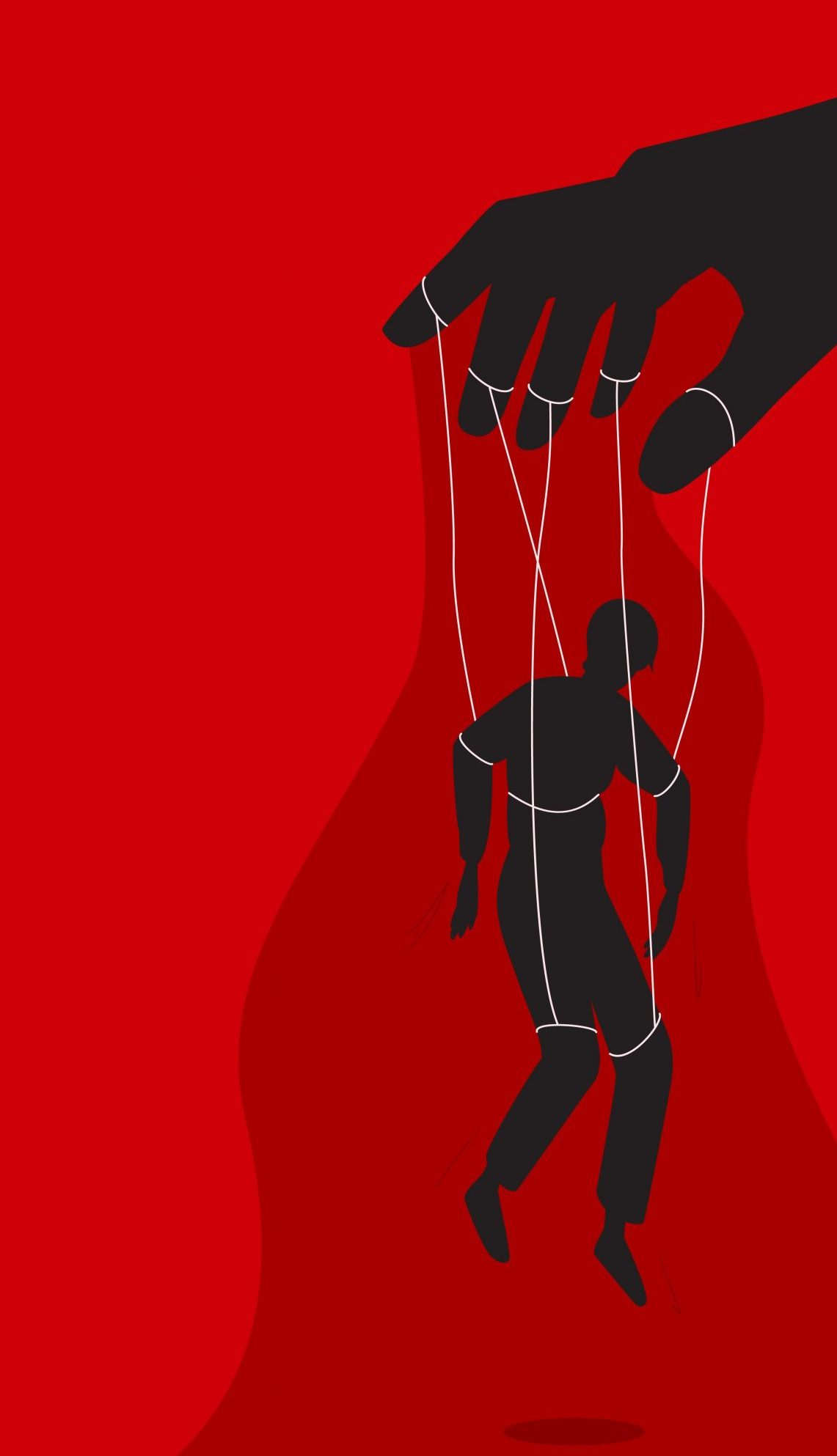 Manipulator Concept Vector Illustration. Puppet Master Hand Manipulate Man Silhouette. Control Domination Exploitation Background